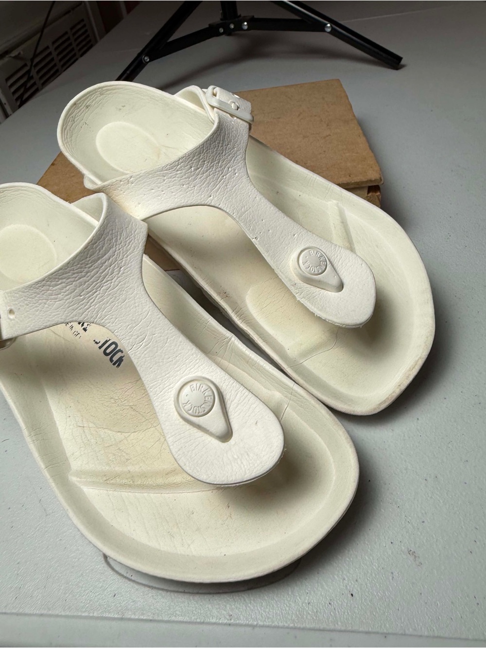 Birkenstock White EVA Thong Sandals with Adjustable Buckle - Picture 5 of 12